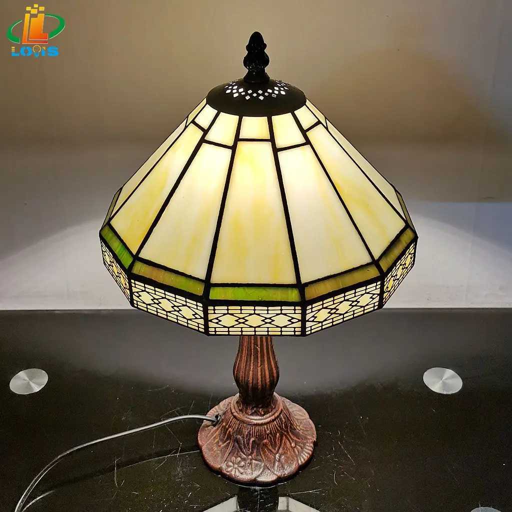 22CM Minimalist European Geometric Small Table Lamp Tiffany Style Living Room Bar Decoration Office Desk Glass Lighting Z250211