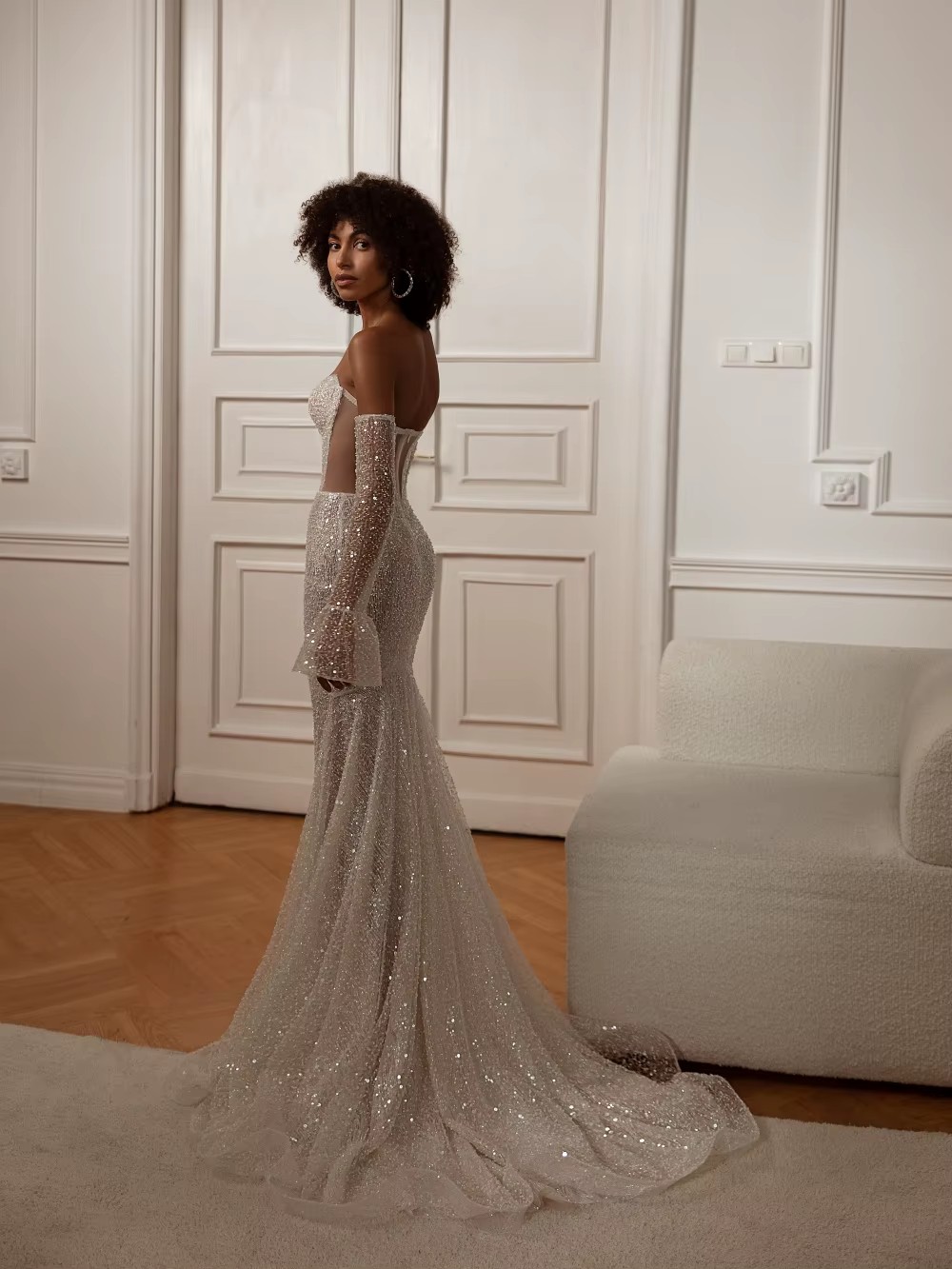 Simple Mermaid Wedding Dress Sweetheart Neck Sleeveless Bridal Gowns Sequins See Through Detachable Train Dresses Custom Made vestidos de novia
