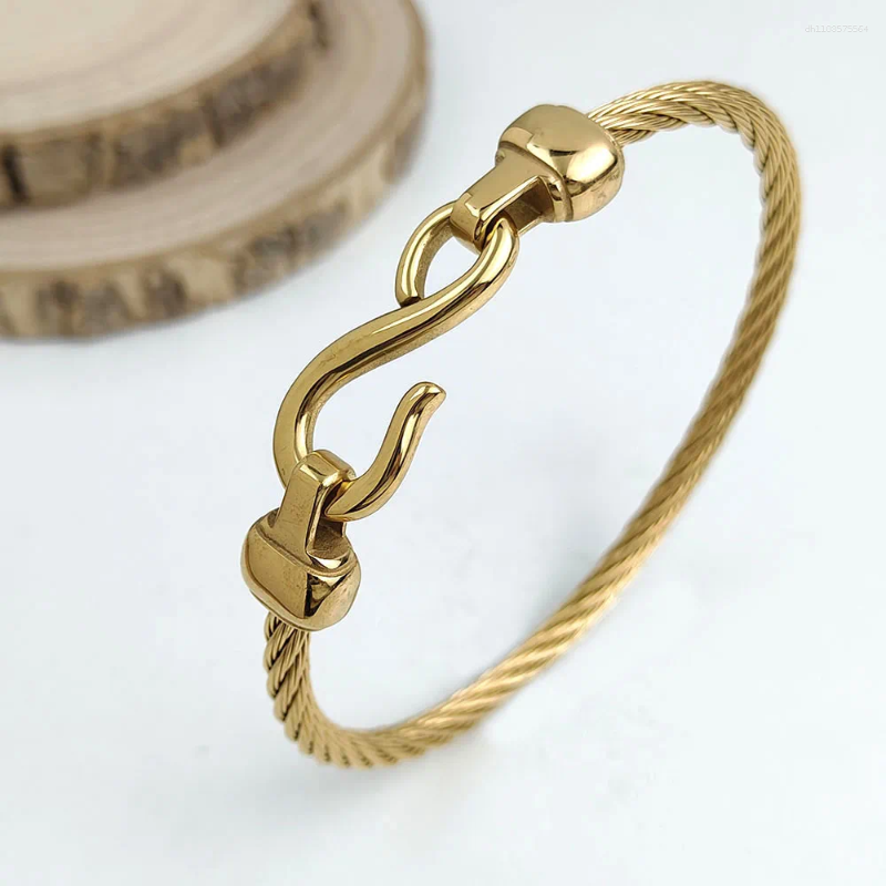 Bangle Charm Wire Button Hook Stainless Steel Gold Plated 18K Bracelet High Quality Waterproof Silver Jewelry For Wife