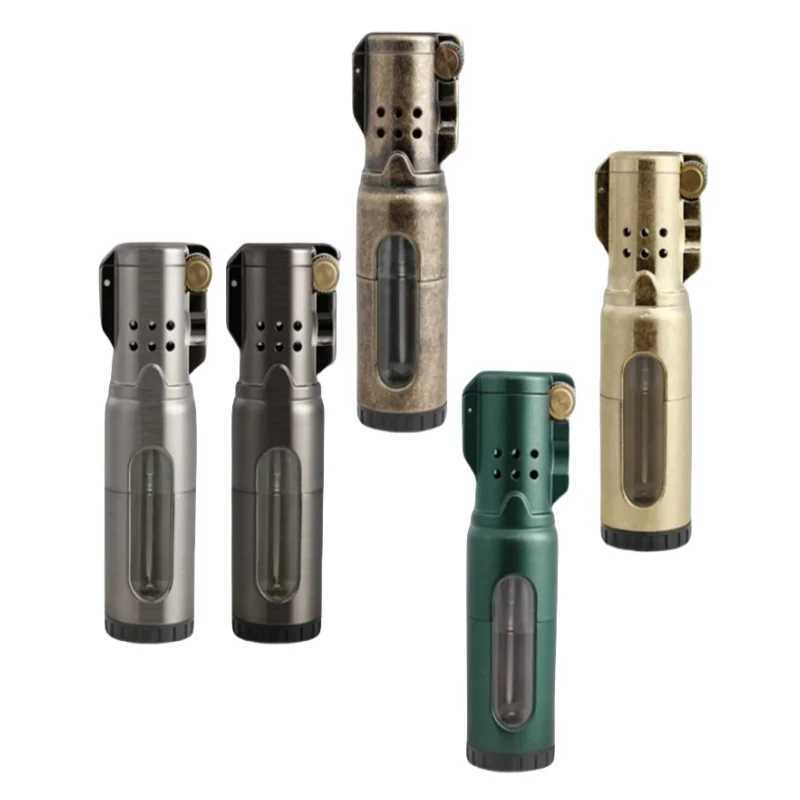 NEW JOBON 3 Fire Jet Lighter Inflatable Windproof Wheel Lighter Metal Transparent Gas Chamber Cigar Gun Lighter Gifts For MenT250211