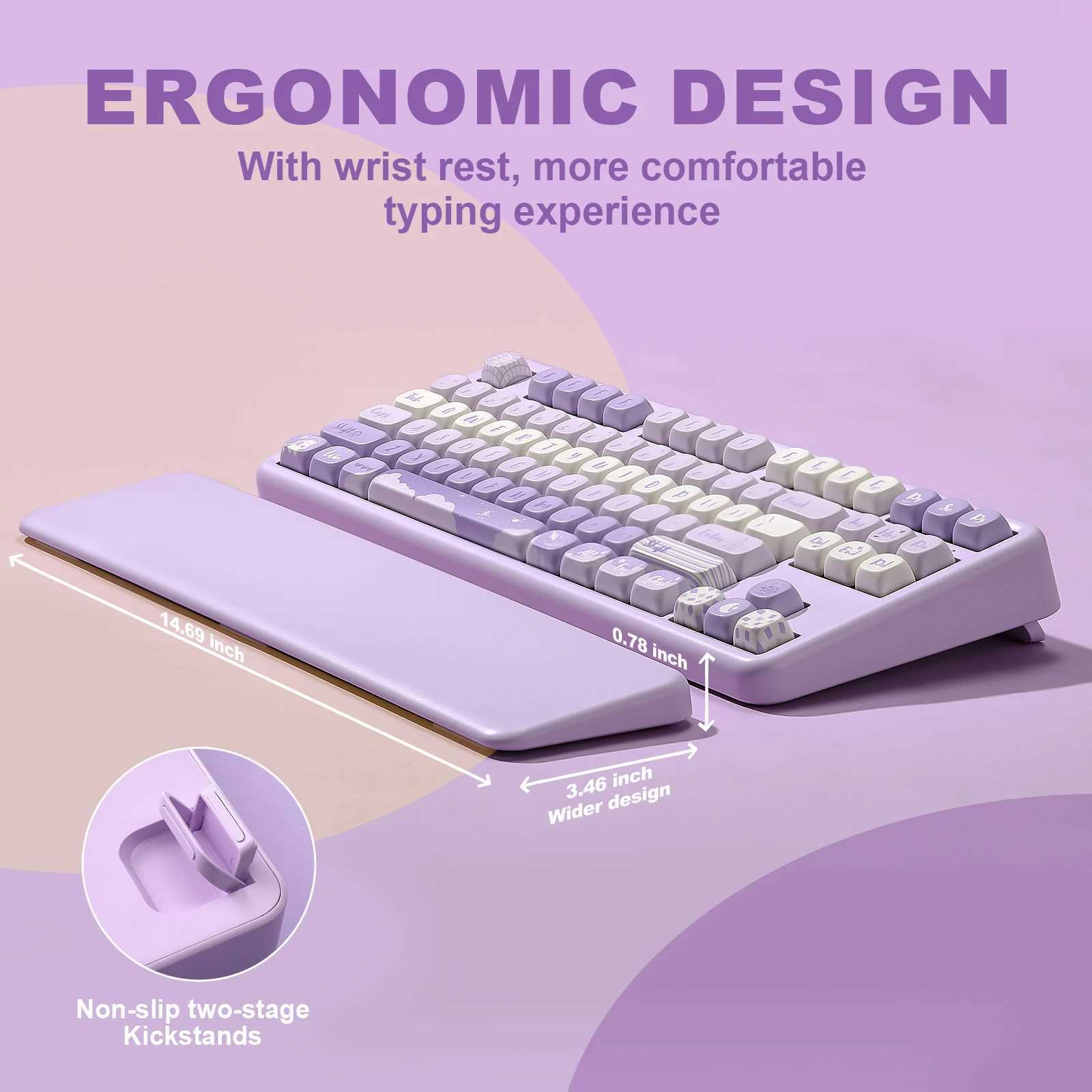 Keyboards YUNZII B87 Purple Mechanical Gaming Keyboard Wireless Custom QMK/VIA Gasket Keyboard with Cute Keycap Wrist Rest for Win/Mac S25210