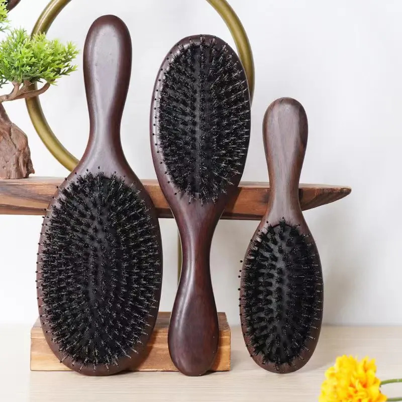 Arrival Hair Brush Wood Handle Boar Bristle Beard Comb Styling Detangling Straighten Brown Lotus Boar Bristles Massage Comb 250113