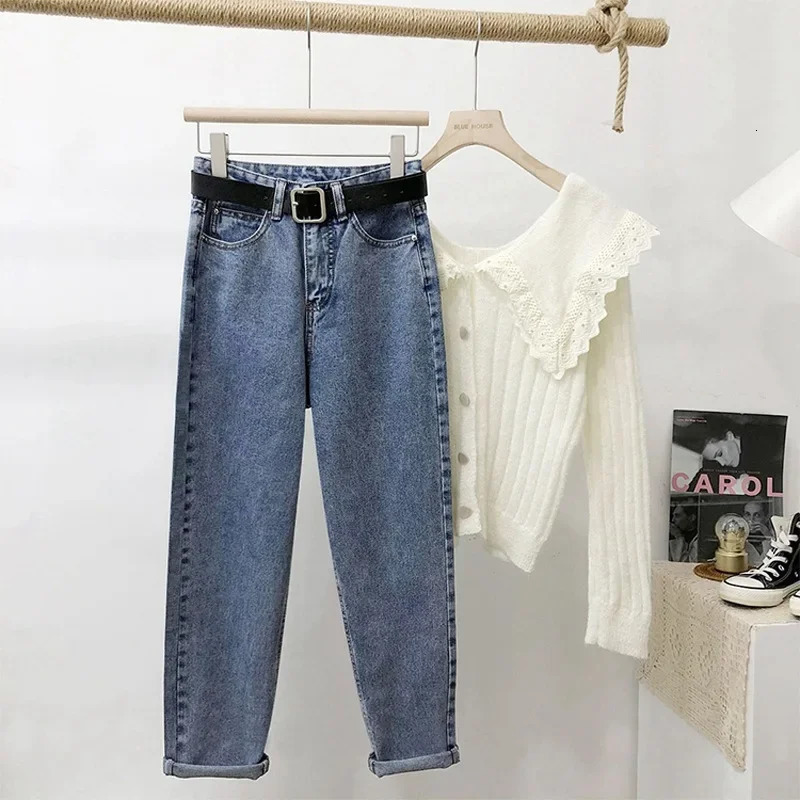 Spring Autumn Korean Style Petite StraightLeg Jeans HighWaisted Slimming Womens Clothing Harelot Slim Fit Denim Pants Z260313