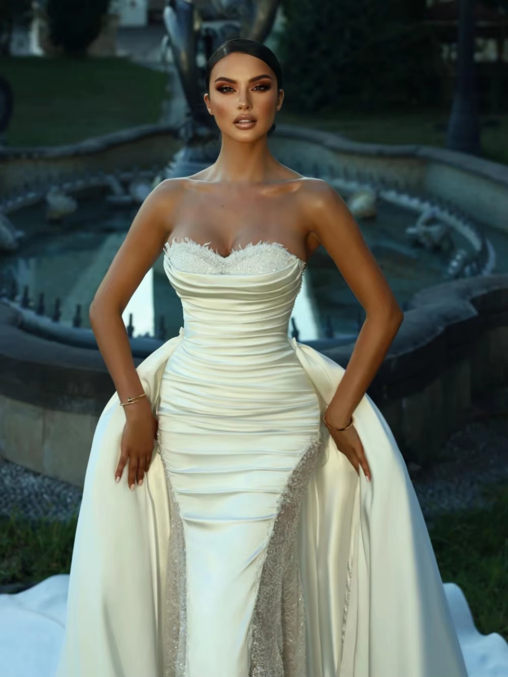 Elegant Mermaid Wedding Dress Sweetheart Neck Sleeveless Bridal Gowns Sequins Appliques Detachable Train Dresses Custom Made vestidos de novia