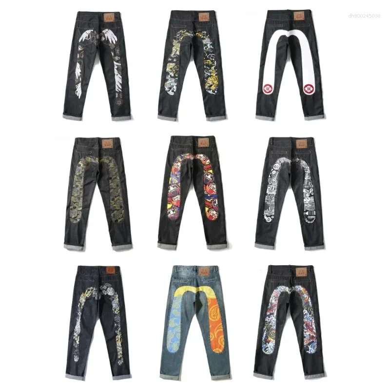 Men's Jeans Japanese Hipster Retro Hip Hop Y2k Fashion Print Eans High Street Casual Slim Straight Pants Trend Wear Pattern