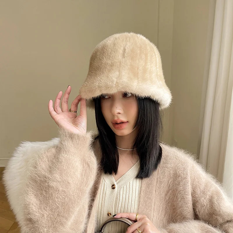 Women In Winter Warm Real Fur Mink Temperament Fisherman Cap Mink Fur Hat Thicken Warm Ear Protection Fashionable Basin Hat 250110