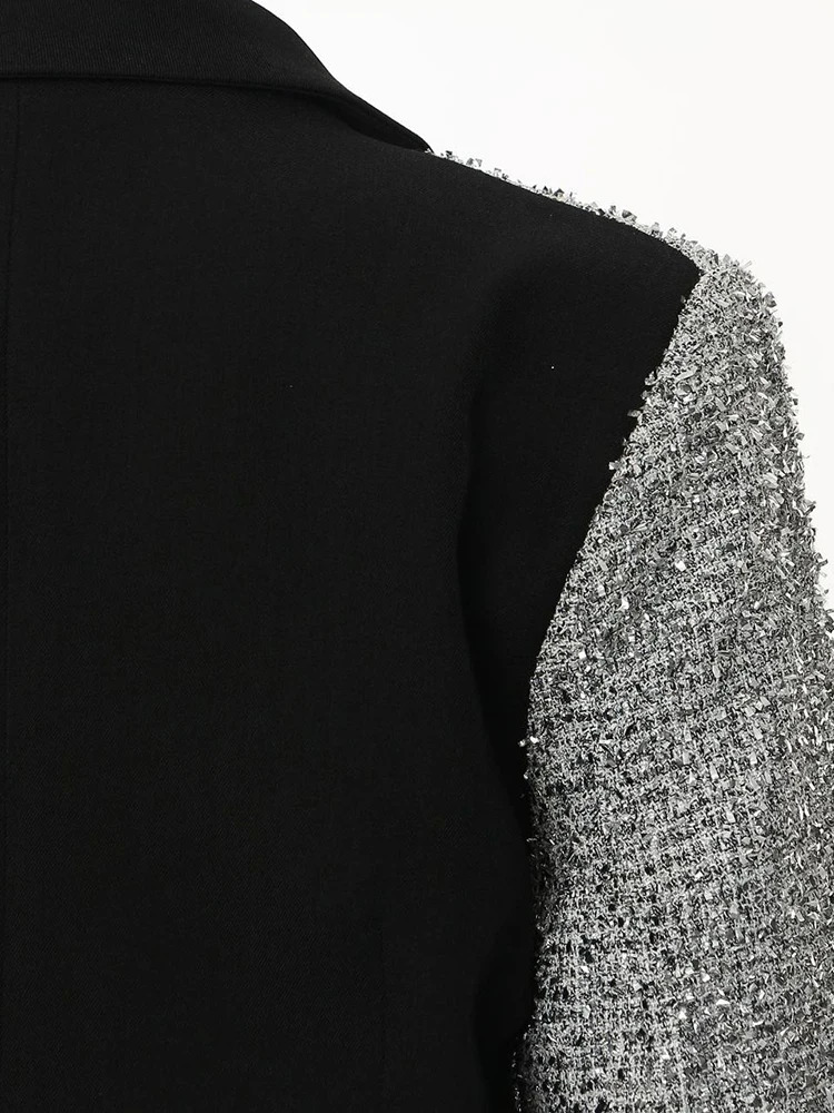 EAM Women Black Irregular Colorblock Elegant Blazer Lapel Long Sleeve Jacket Fashion Spring Autumn 1DH7642 250106