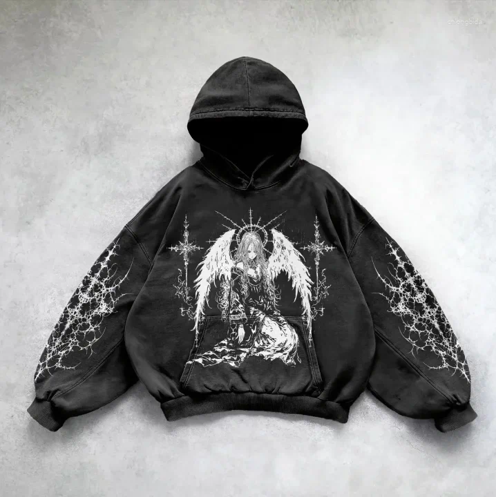 Sweatshirts Graphic Heavy Wash Hoodie: Male Streetwear Fashion Gothic Pullover, Retro Haruku Style for Men and Women