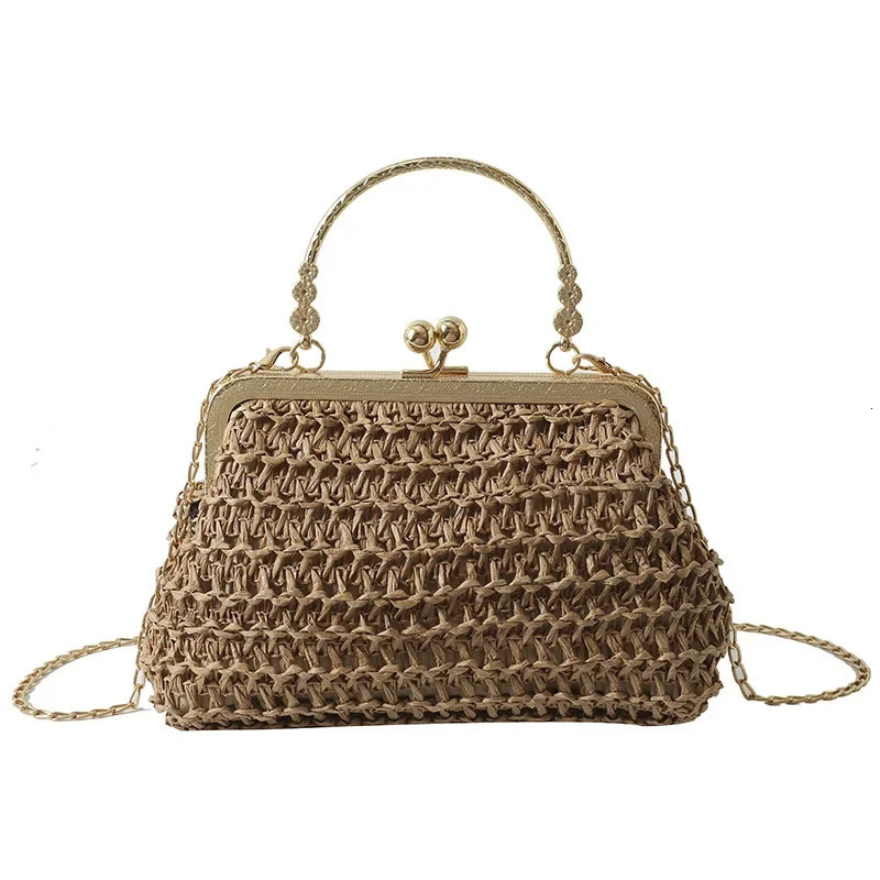 Hand-woven Bag Trendy Contrasting Color Fashion Shoulder Bag Versatile Messenger Dinner Straw Bag 250210