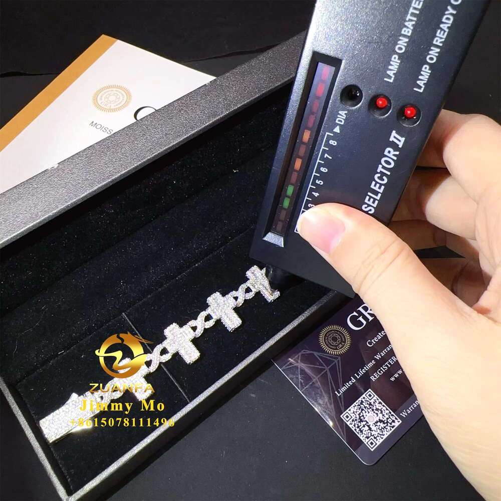 New Design 8Mm -16Mm Wide Pure Sier Chilled Hip-Hop Jewelry Vvs1 Silica Cuban Chain Cross Bracelet For Men