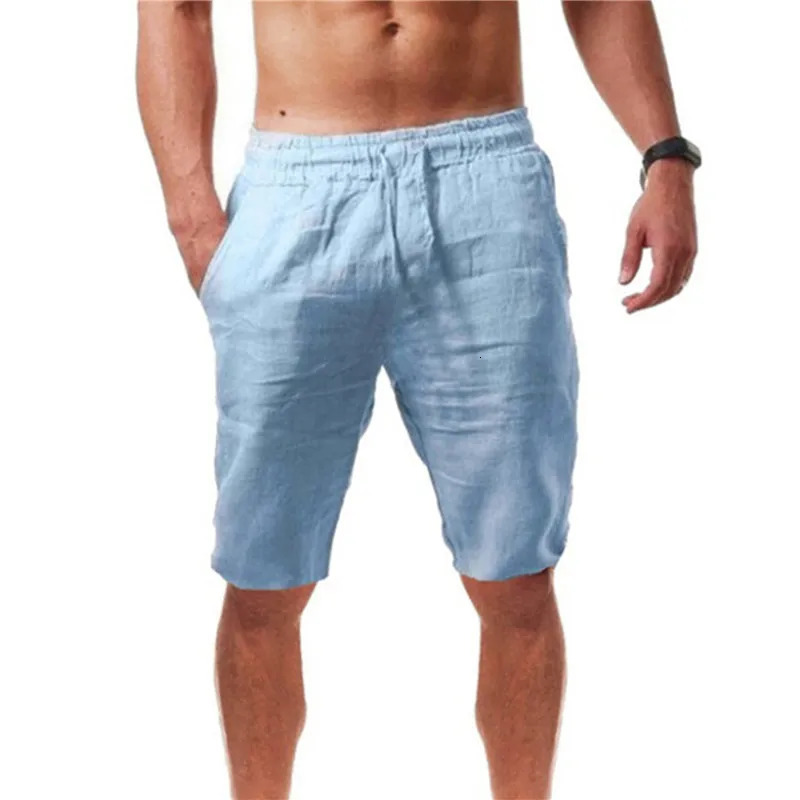 Mens Cotton Linen Shorts Pants Male Summer Breathable Solid Color Linen Short Trousers Fitness Streetwear S-3XL 250211