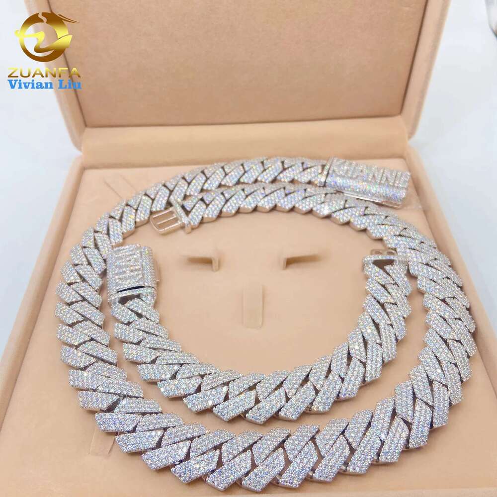 15Mm 18Mm 20Mm Heavy Big Necklace Bracelet Custom Hip Hop Jewelry Moissanite Iced Out Dia Cuban K Chain