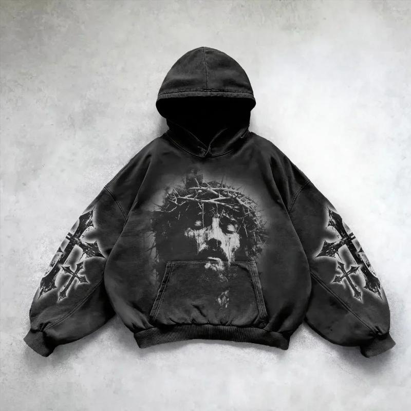 Sweatshirts Graphic Heavy Wash Hoodie: Male Streetwear Fashion Gothic Pullover, Retro Haruku Style for Men and Women