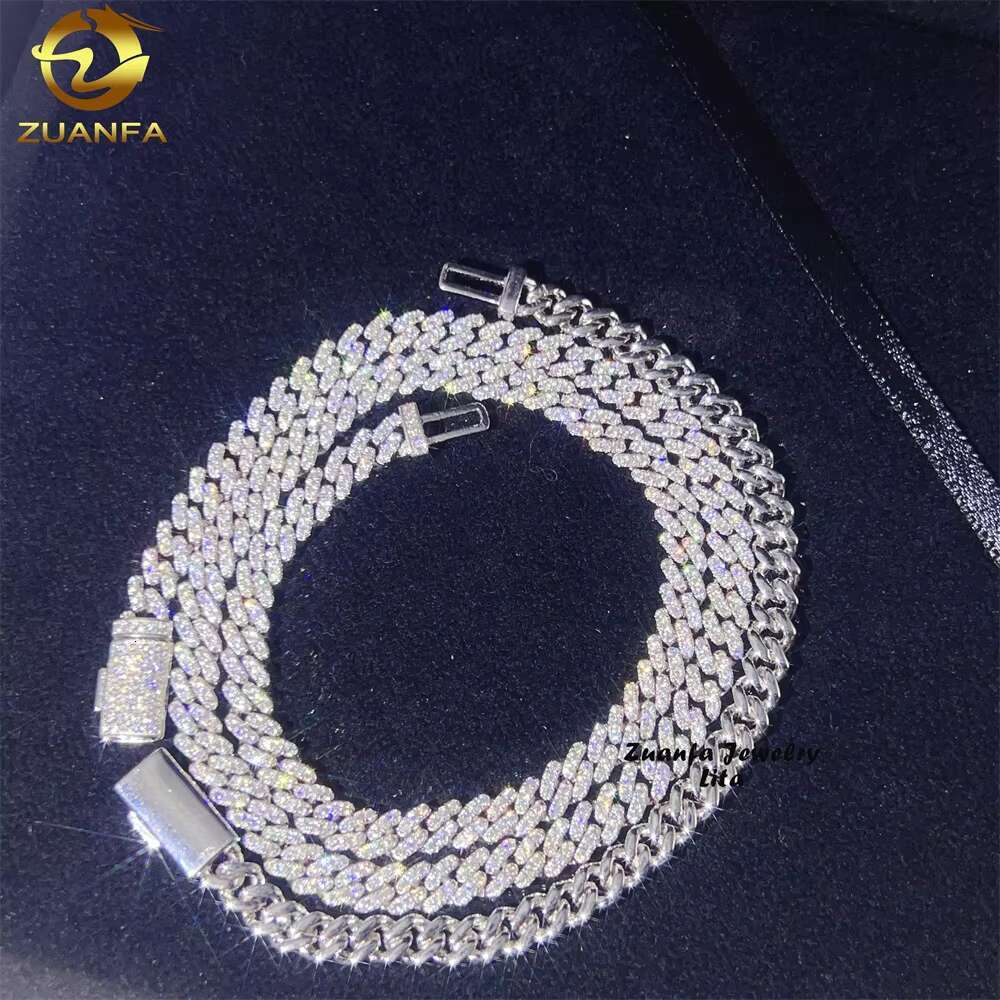 Wholesale Price White Gold One Row Stone Thin 6Mm Sier VVS Moissanite Dia Cuban K Chain
