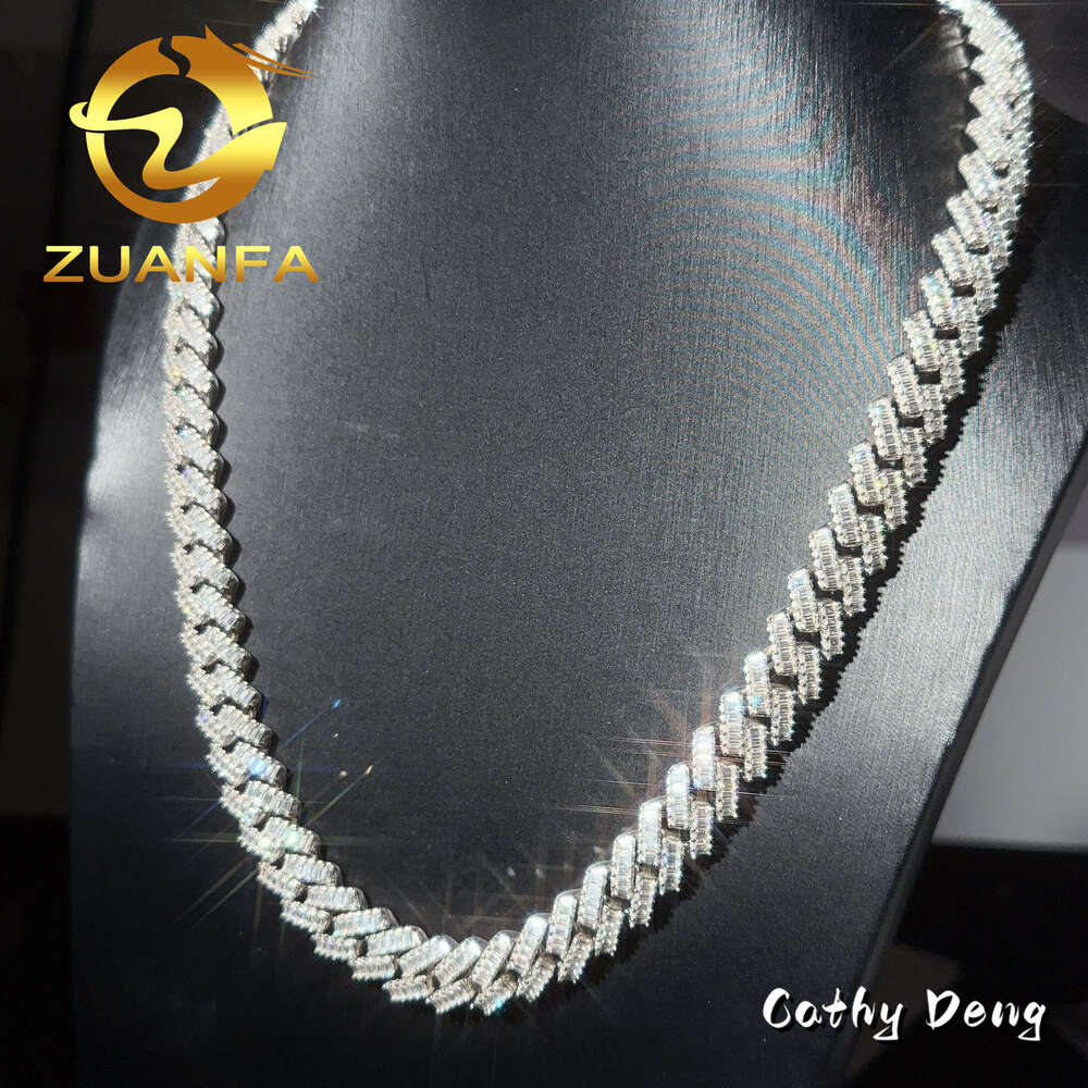 14K Gold Plated Baguette Cut 12Mm Moissanite Cuban K Chain Bracelet Iced Out Hip Hop Sier Pass Dia Tester Cuban Chain