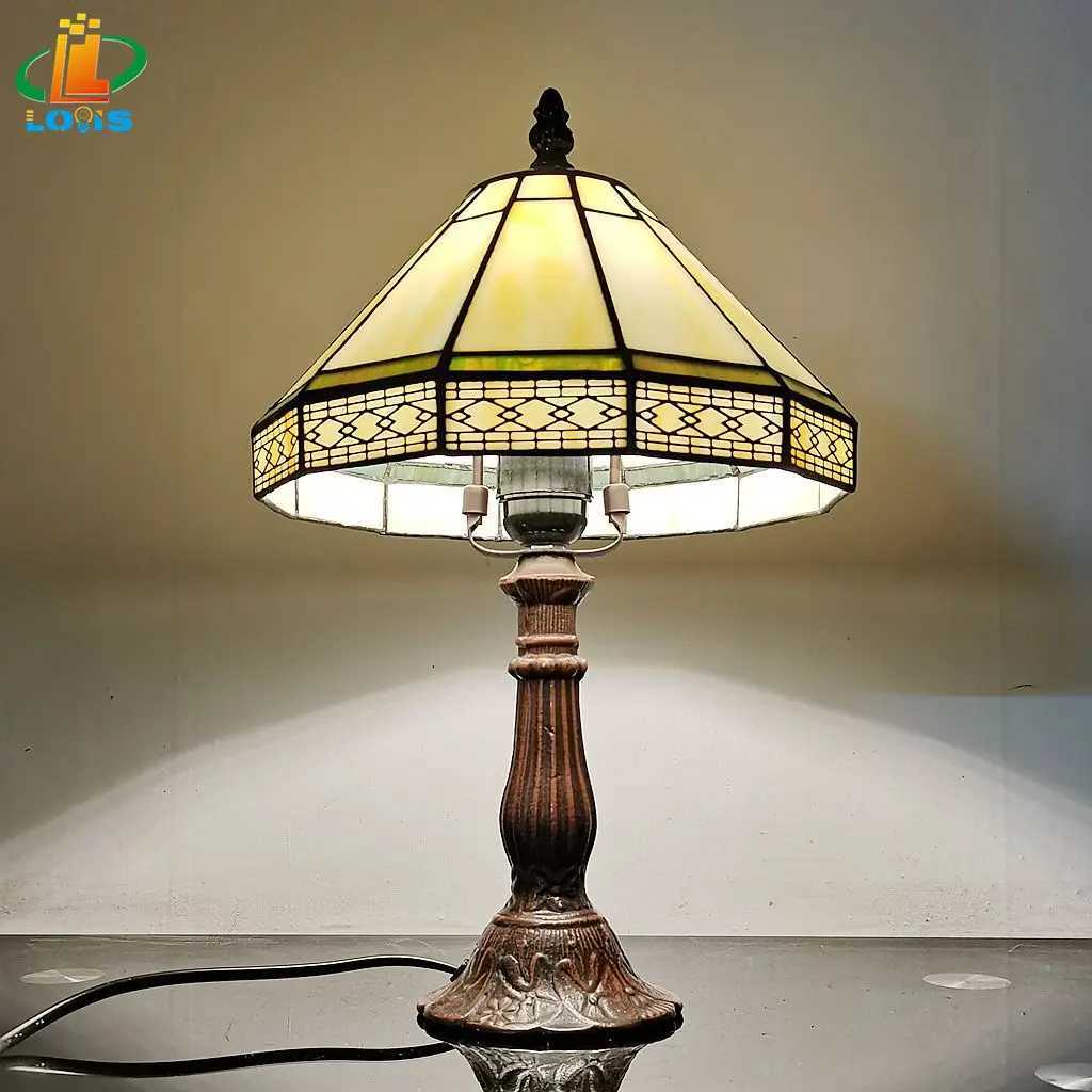 22CM Minimalist European Geometric Small Table Lamp Tiffany Style Living Room Bar Decoration Office Desk Glass Lighting Z250211
