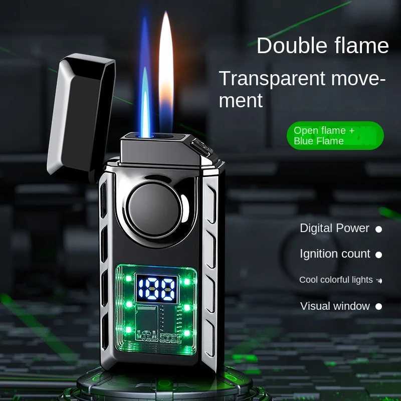 Rechargeable Piezo Pse Windproof Cigar Cigarette Lighter Jet Butane Torch Gas Two Types Flames Lighters Smoking Accessory Y250210
