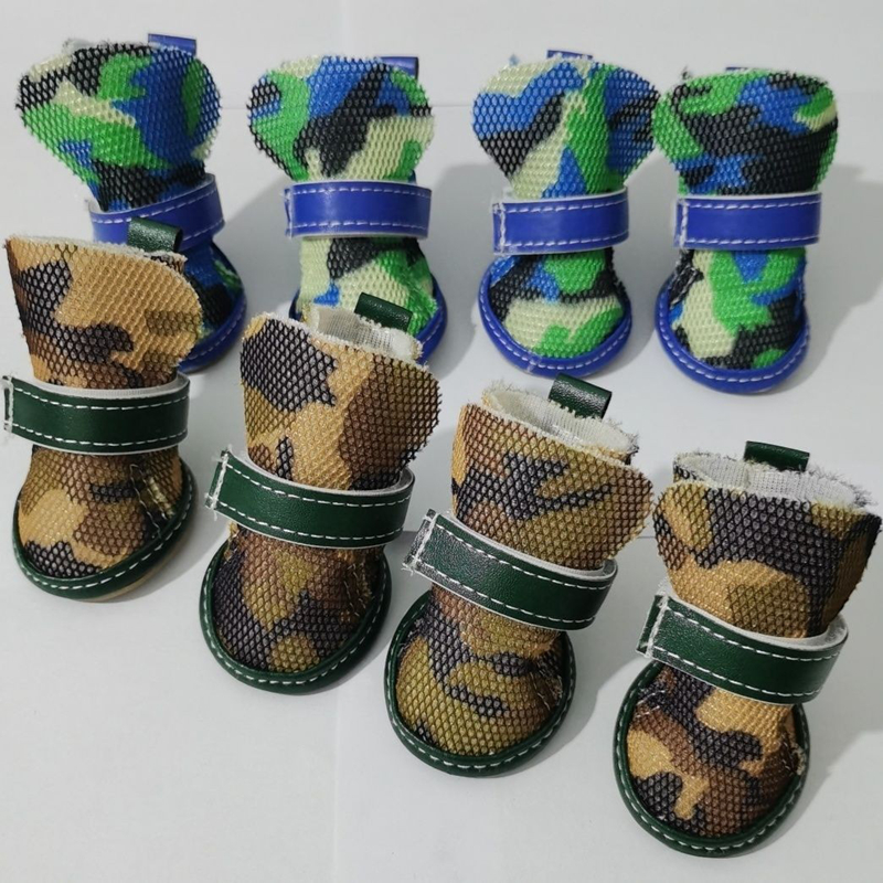 Summer Dog Shoes Mesh Magic Tape Camouflage Color Soft Sole Anti Slip Breathable Fashionable Pet , French Bulldog, Pomeranian Small And Medium-sized D
