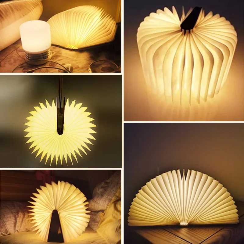 3D Folding Creative LED Night Light RGB Color USB Recharge Wooden Book Light Decor Bedroom Desk Table Lamp for Kid Brithday Gift Z250211