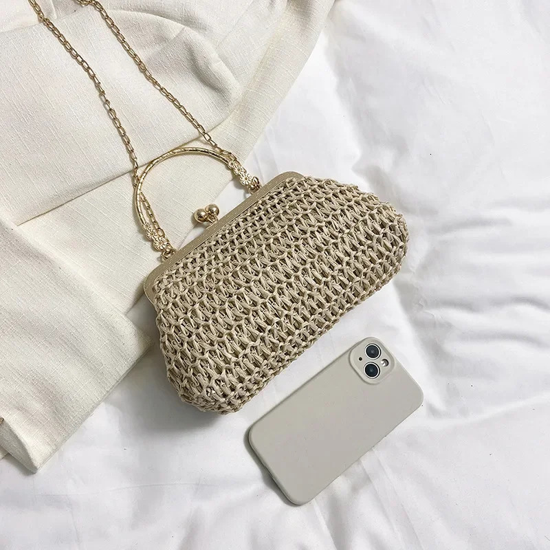 Hand-woven Bag Trendy Contrasting Color Fashion Shoulder Bag Versatile Messenger Dinner Straw Bag 250210