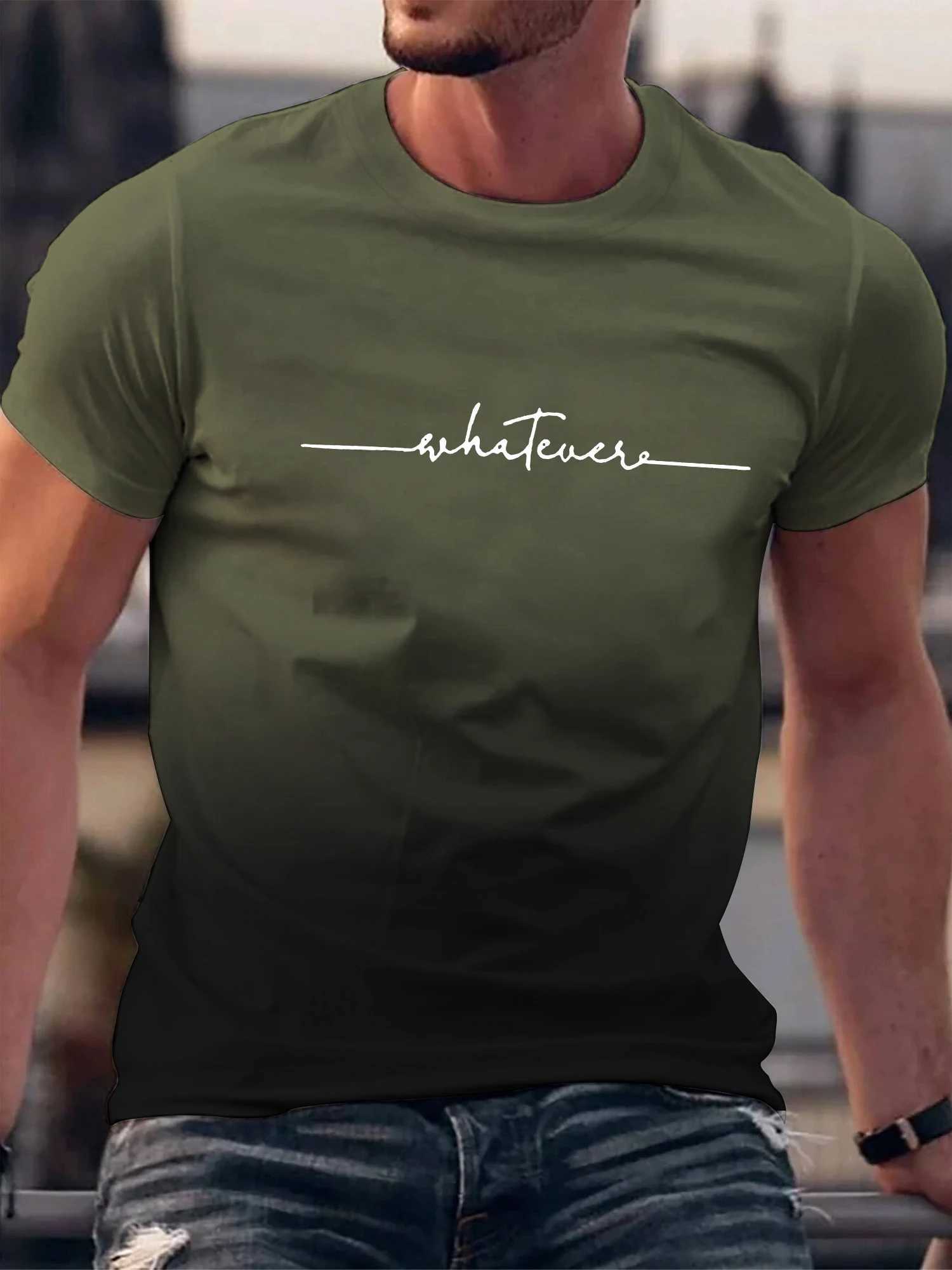 Summer Outing Whatever Print Gradient Crew Neck T-shirt For Men Trendy Casual Short Sleeve Top Mens Tee ropa de hombreXJ250211