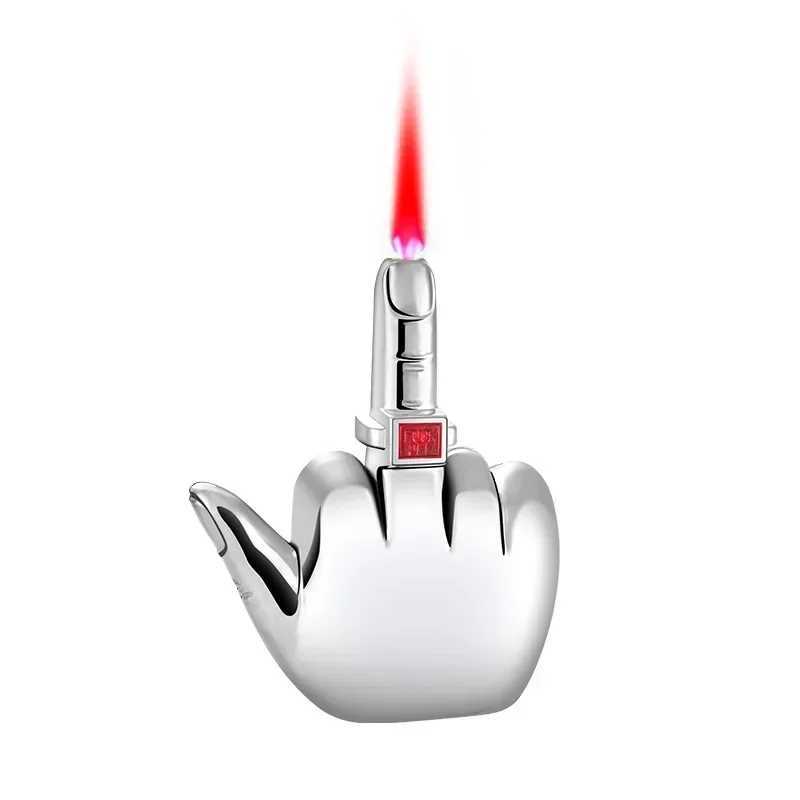 Funny Middle Finger Torch Lighter with Fuk You Vo Windproof Jet Flame Lighters Refillable Butane Lighter Smoking Accessories Y250210