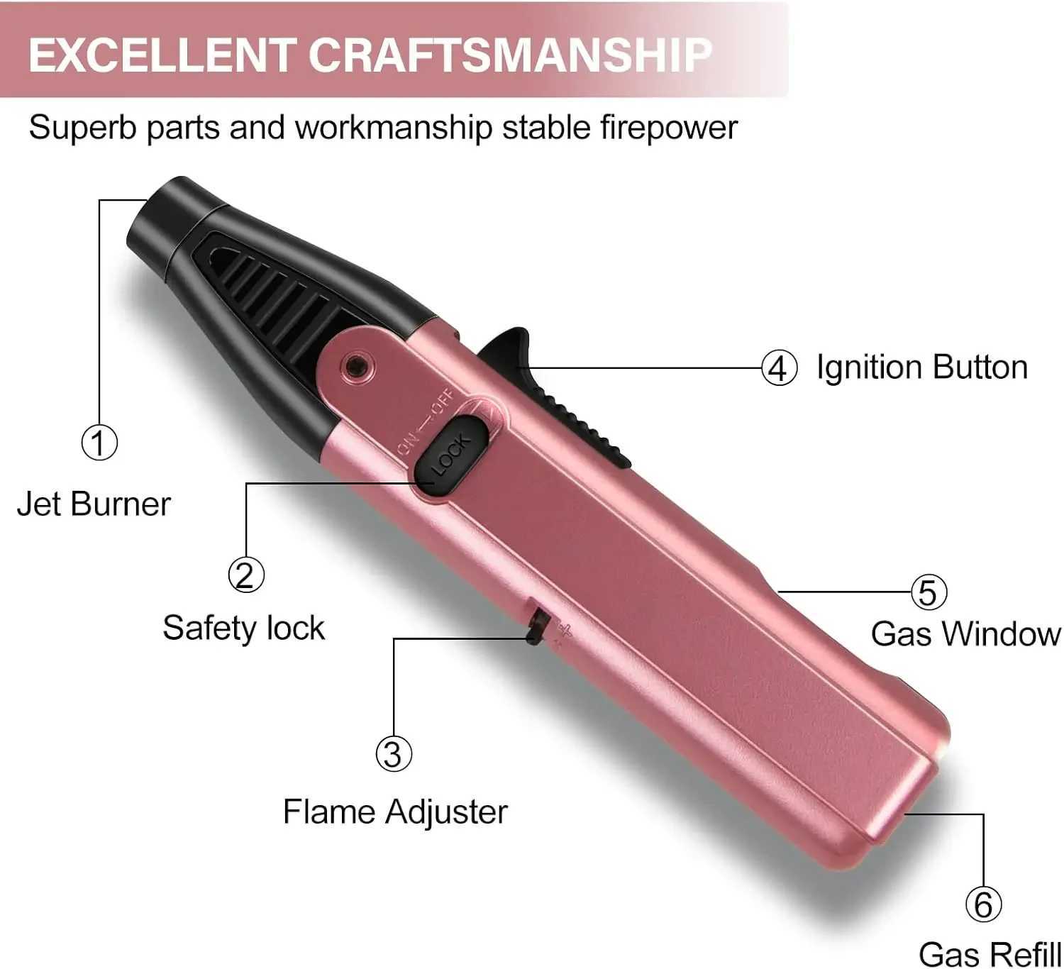 Butane Lighter Torch Lighter with Adjustable Jet Flame Windproof Refillable Gas Lighter for Candle Grill BBQ Fireworks FireplaceT250211