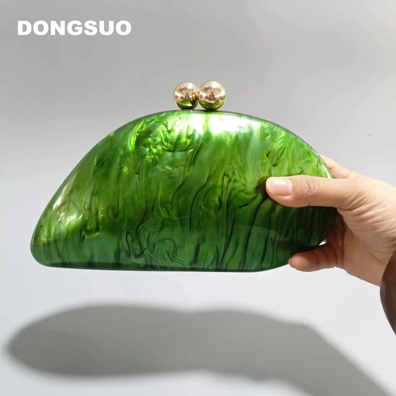 Acrylic shell shape clutch bag women er evening party cute purse green gold purple ivory handbag High Quality 250207