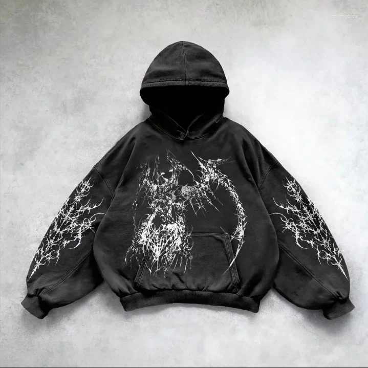 Sweatshirts Graphic Heavy Wash Hoodie: Male Streetwear Fashion Gothic Pullover, Retro Haruku Style for Men and Women