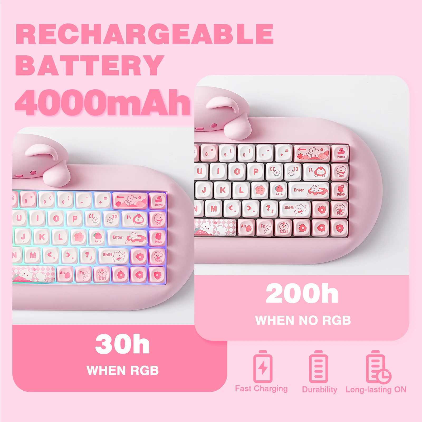 Keyboards YUNZII C68 Hi-Fi Wireless Gaming Keyboard Cute Cat 65% Custom RGB Mechanical Keyboard Silicone Hot Swap Ergonomic Keyboard S25210