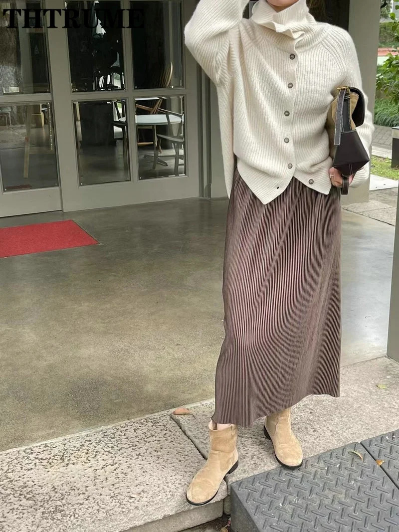 Elegant Turtleneck Cardigan Fashion Women Solid Long Sleeve Single Breasted Sweaters Casual Loose Korean Knit Cardigans 250206