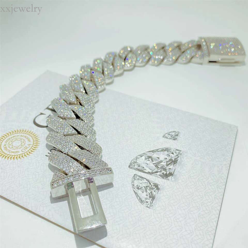 Cuban Chain Necklace Hip Hop18mm 20mm 24mm Four Row Dia Box Buckle Miami Thick Sier Moissanite Men's