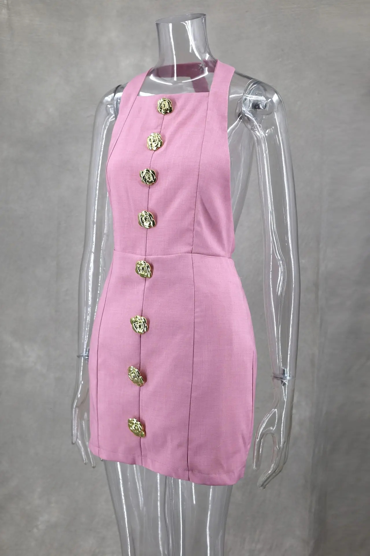 Sexy Cut Out Rose Button Halter Mini Dress Women Fashion Sleeveless Backless Party Dresses 2024 Summer Elegant Female Vestidos 250210