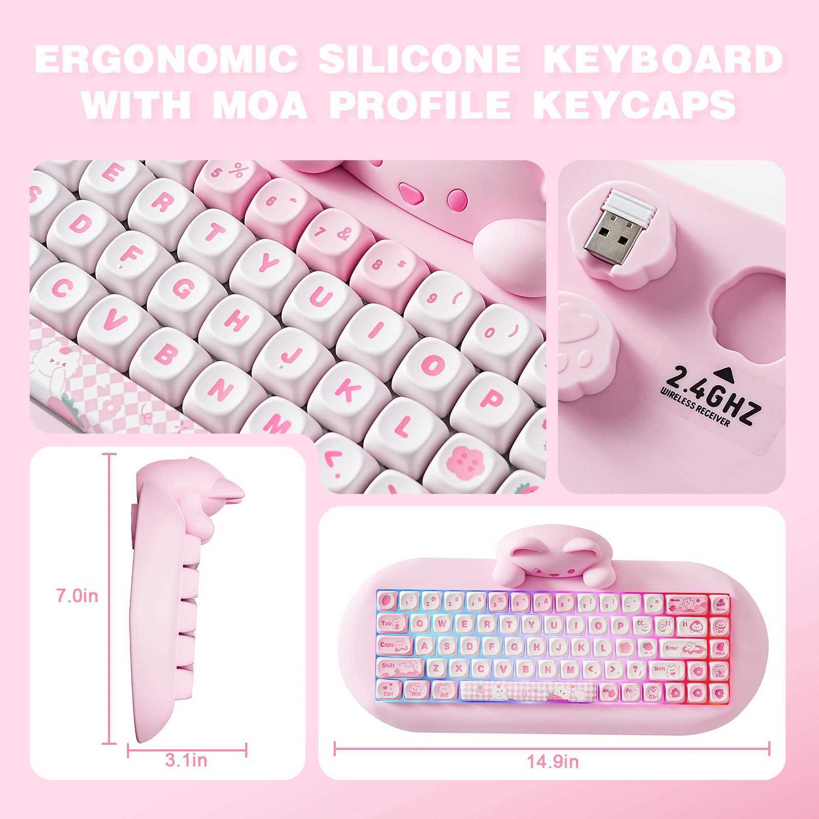 Keyboards YUNZII C68 Hi-Fi Wireless Gaming Keyboard Cute Cat 65% Custom RGB Mechanical Keyboard Silicone Hot Swap Ergonomic Keyboard S25210
