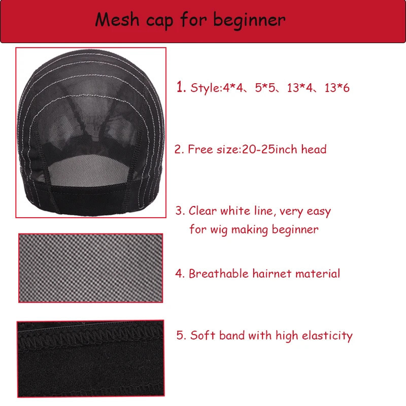 Wig Cap With Belt For Making Wigs Mesh Dome Cap Glueless Mesh Cap With Line For Beginner Hairnet For Making 4*4 13*4 Lace Wigs 250113