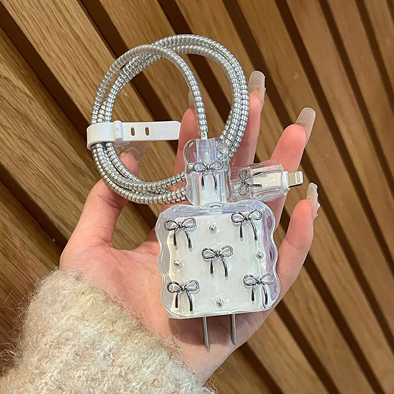 bowknot Data cable protection case for iPhone charger, suitable for soft shell 18W/20W