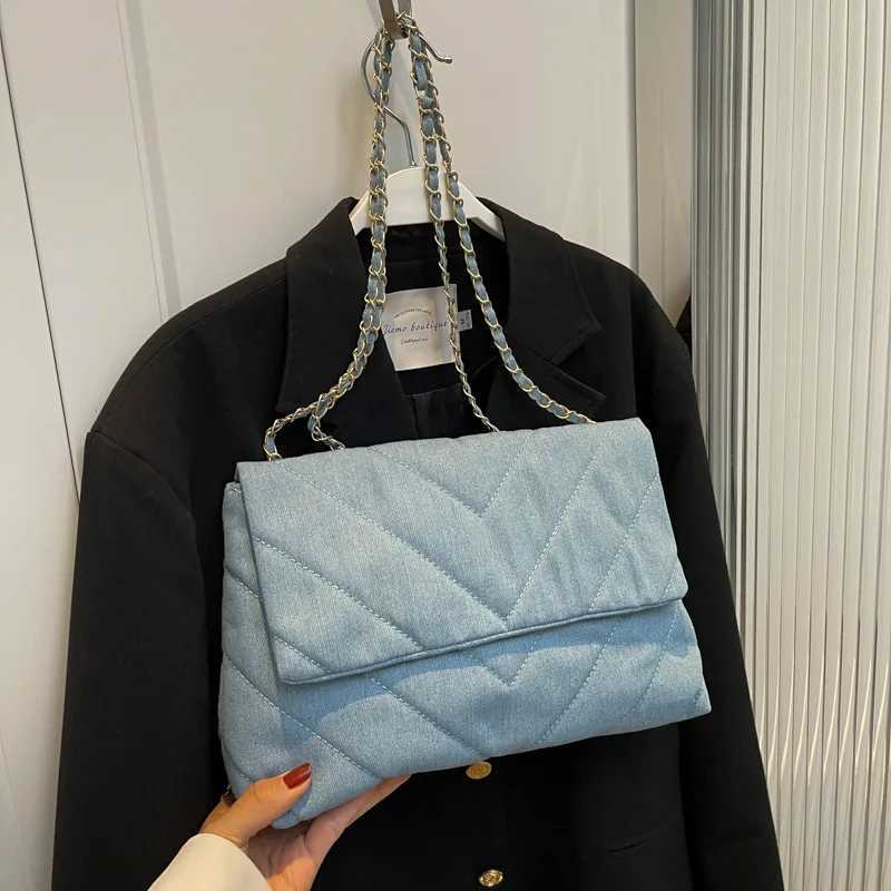 Handbag Woman Fi Luxury Denim Blue Shoulder Bag Briefcase Messenger Bags Large Capacity Work Study Street Tote Bag PursesXJ250211