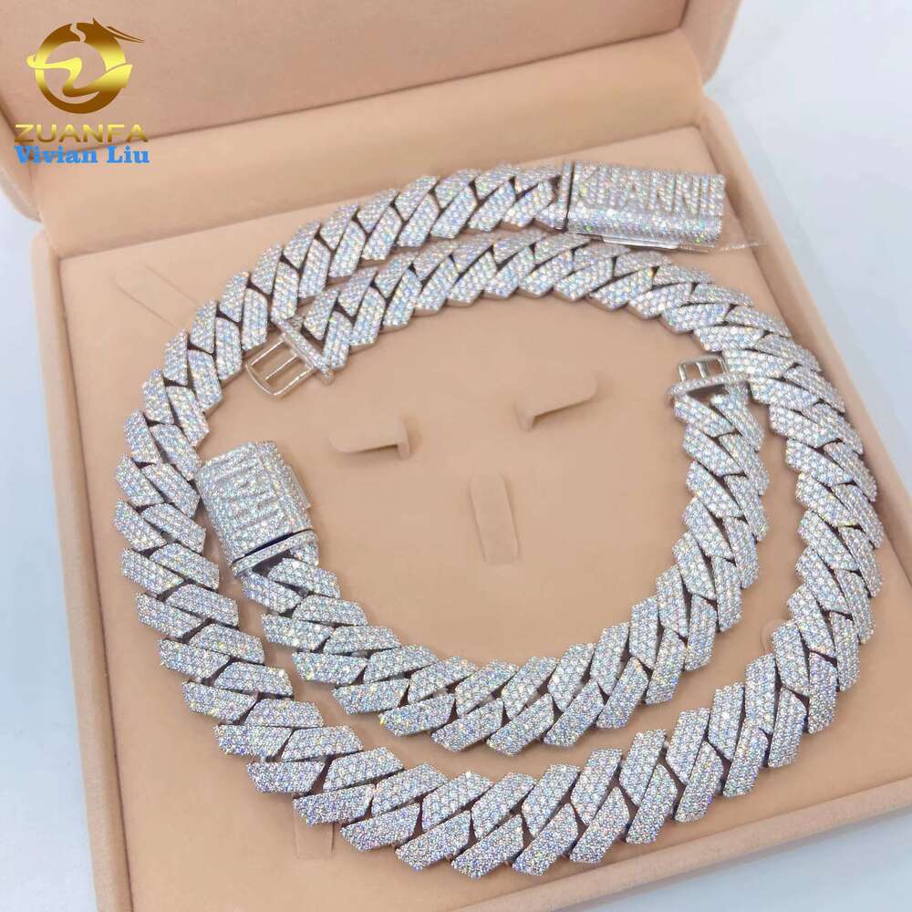 15Mm 18Mm 20Mm Heavy Big Necklace Bracelet Custom Hip Hop Jewelry Moissanite Iced Out Dia Cuban K Chain