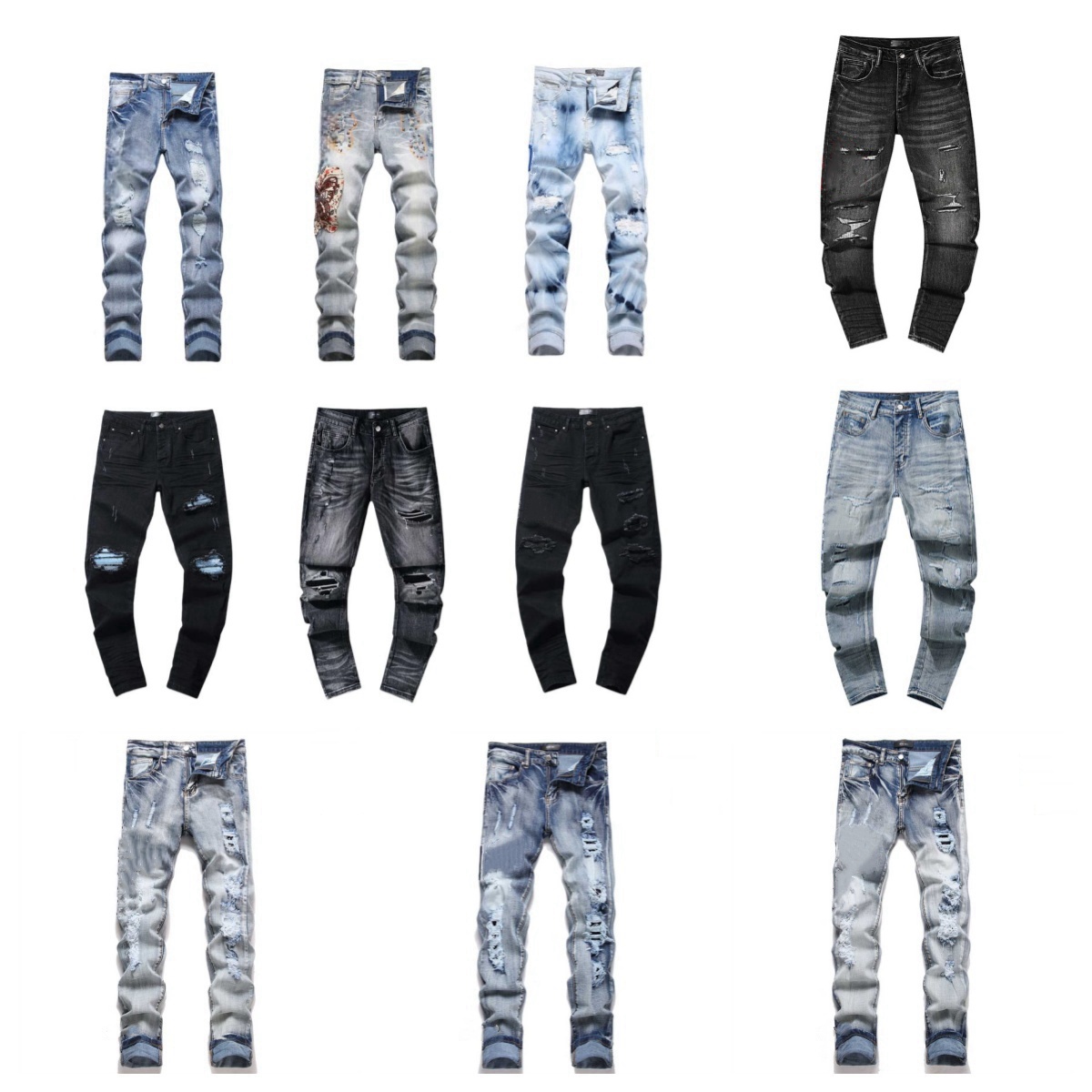 2025 designer jeans for men designer pants trousers mens jeans High Quality Straight Retro Ripped Biker Jean Slim Fit Motorcycle Streetwear