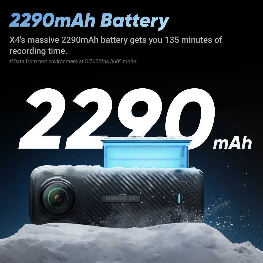 Insta360 X4 - 8K Waterproof 360 Action Camera 4K Wide-Angle Video Invisible Selfie Stick Removable Lens Guards 135 Min Last X250210