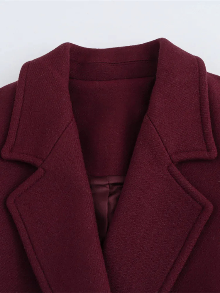 EAM Wine Big Size Casual Woolen Coat Lapel Long Sleeve Double Breasted Women Jacket Fashion Autumn Winter2024 30A2587 250109Z