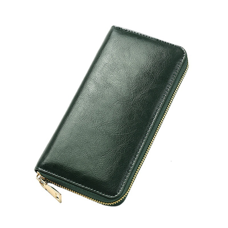 New Oil Wax Pattern Cowhide Women's Zipper Wallet Long Genuine Leather Large Capacity Handbag swissmilitary