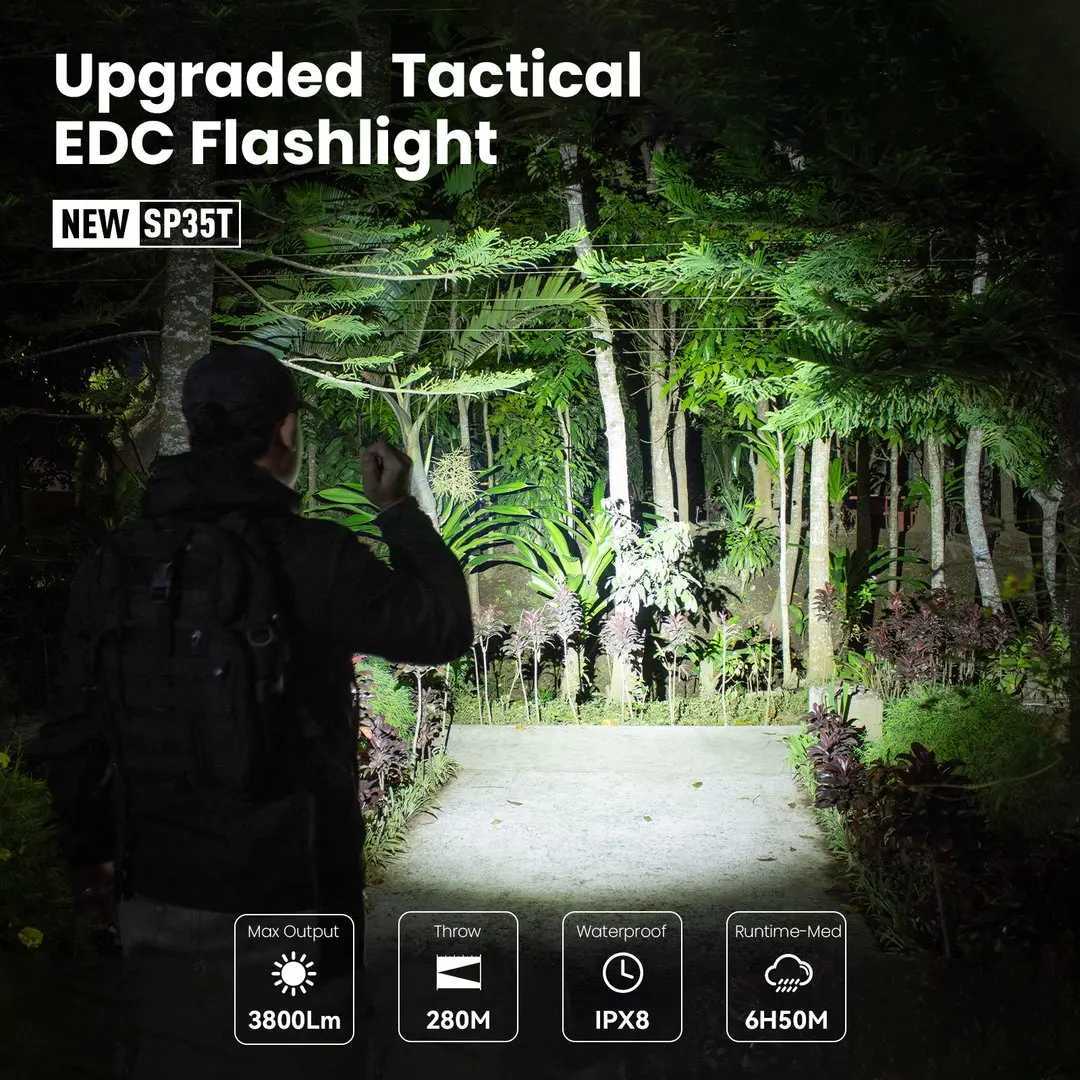Sofirn SP35T 3800lm tactical 21700 flashlight power LED light USB C rechargeable flashlight with dual switch power indicator ATR Z250325