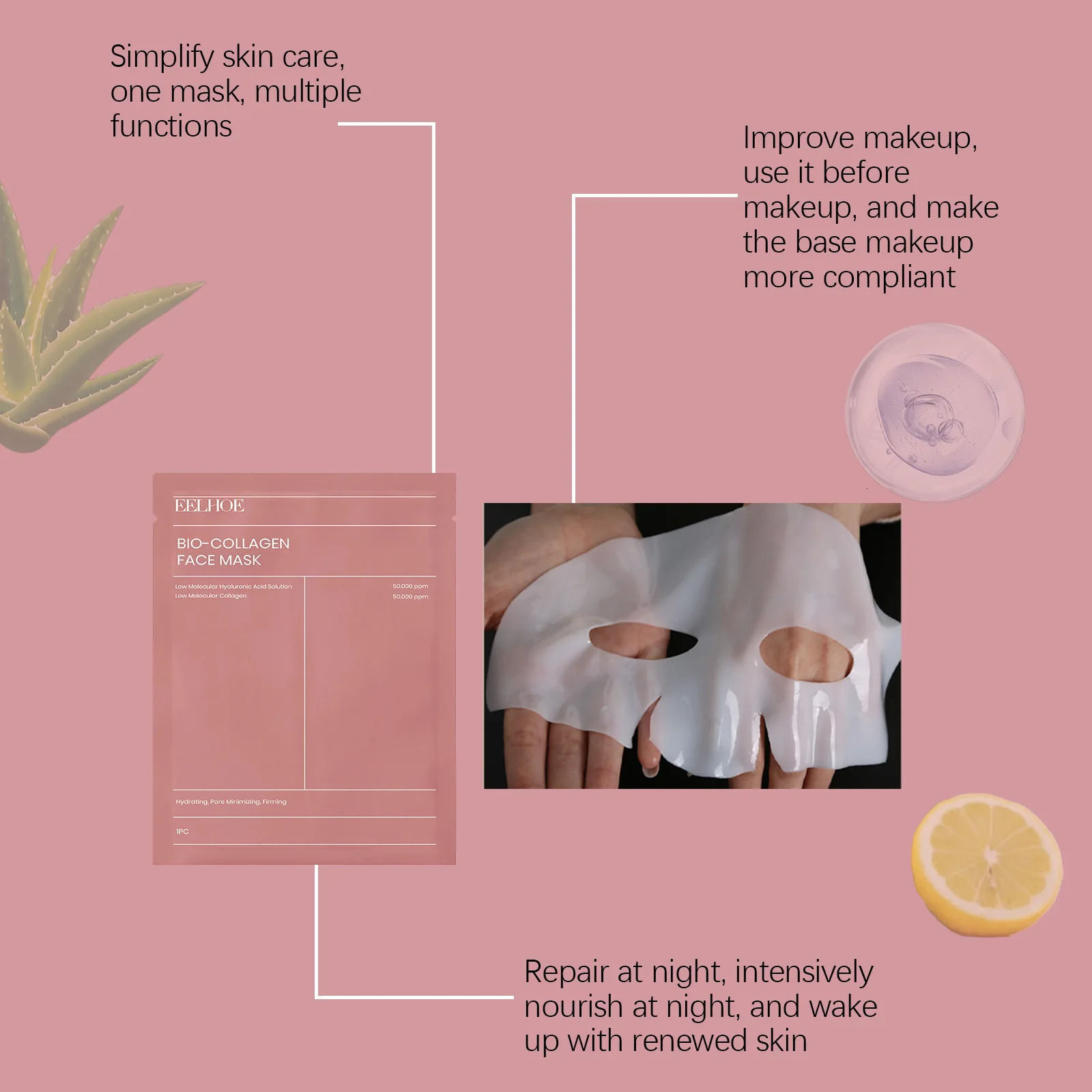 Eelhoe 4pcs Bio Collagen Face Mask Shrink Pores Deep Hydrating Rejuvenation Face Refreshing Brightening Facial Skin Care Mask 250113