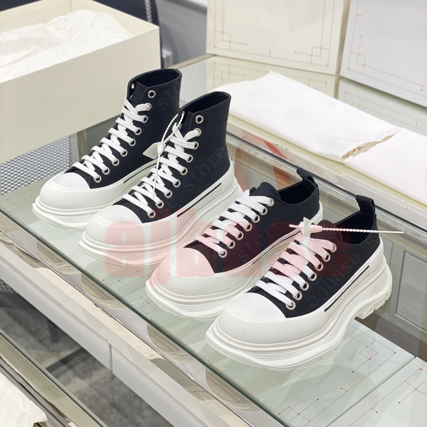 Ankle Platform Boots Designer Sneakers Mid Tread Slick Womens Mens Fashion Canvas Booties Luxurious Shoes Lace-up Lady Boot Trainers Triple EU 45