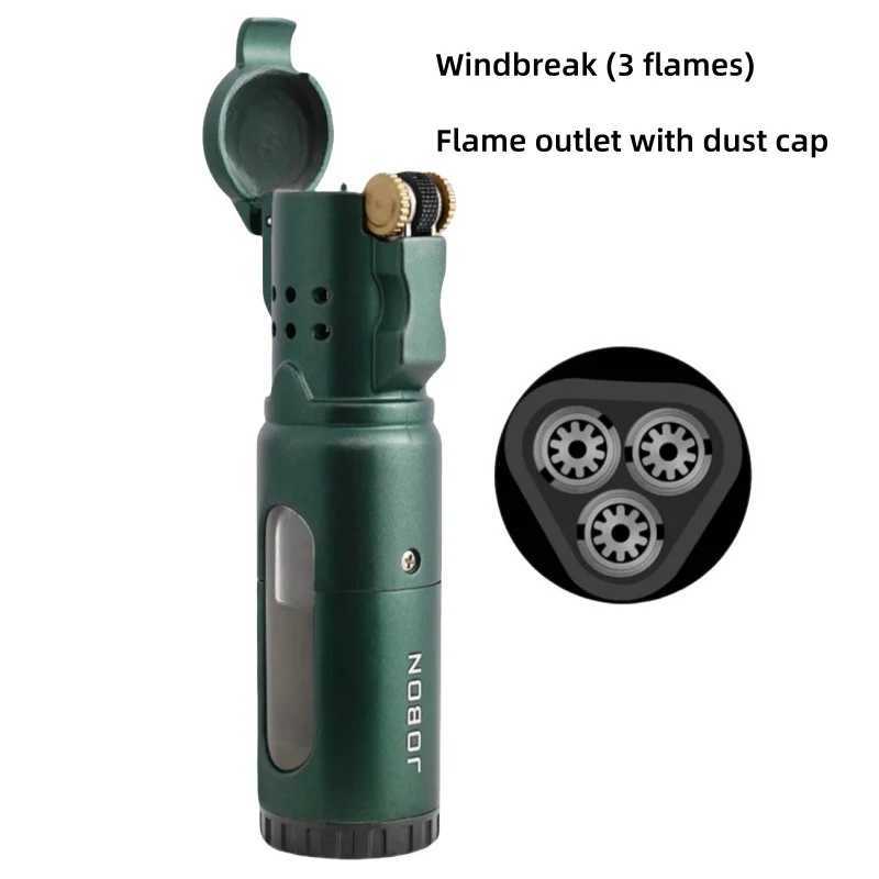 NEW JOBON 3 Fire Jet Lighter Inflatable Windproof Wheel Lighter Metal Transparent Gas Chamber Cigar Gun Lighter Gifts For MenT250211