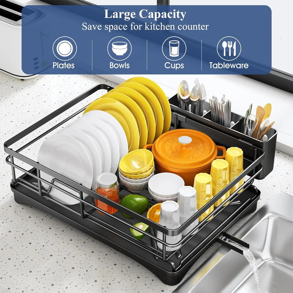 Dish Drying Rack for Kitchen Counter Large Dish Rack with Drainboard Rustproof Dish Drainer with Utensil Holder for Sink 250206