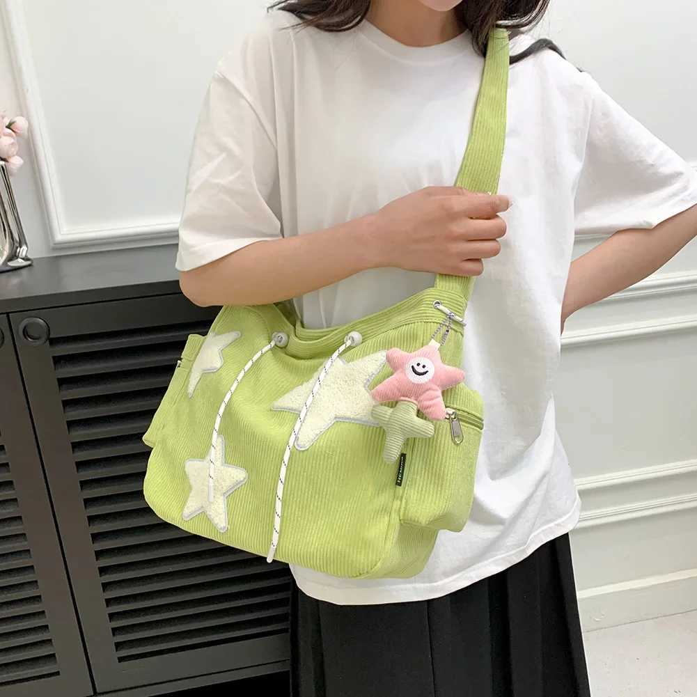 Womens star pattern Corduroy cross body bag casual handbag womens simple large capacity shoulder bag girls travel school backpack handbagXJ250412