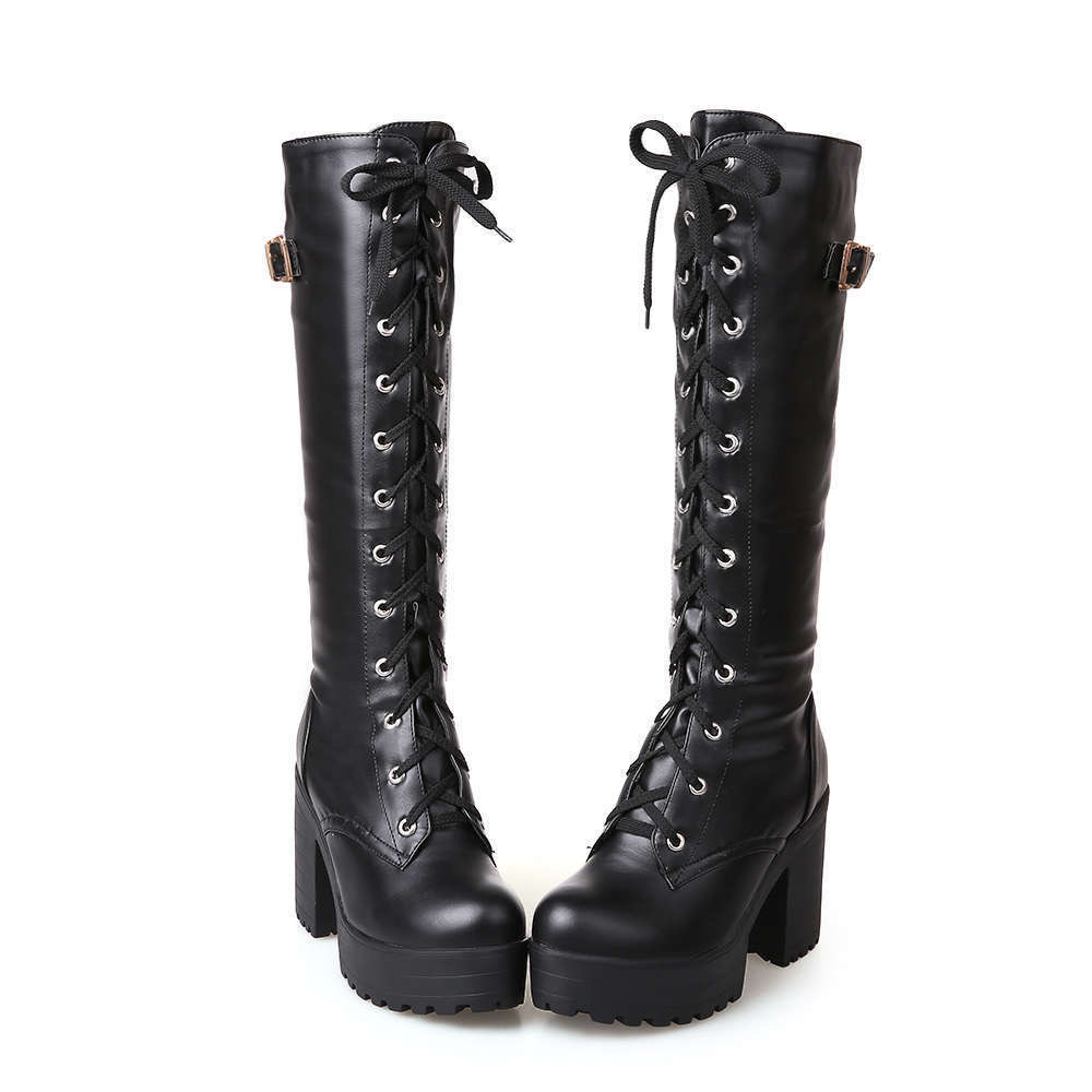Boots High Quality Sexy Winter Boot Thigh Lace Up Knee Corium Women Heels Retro Knight 230818