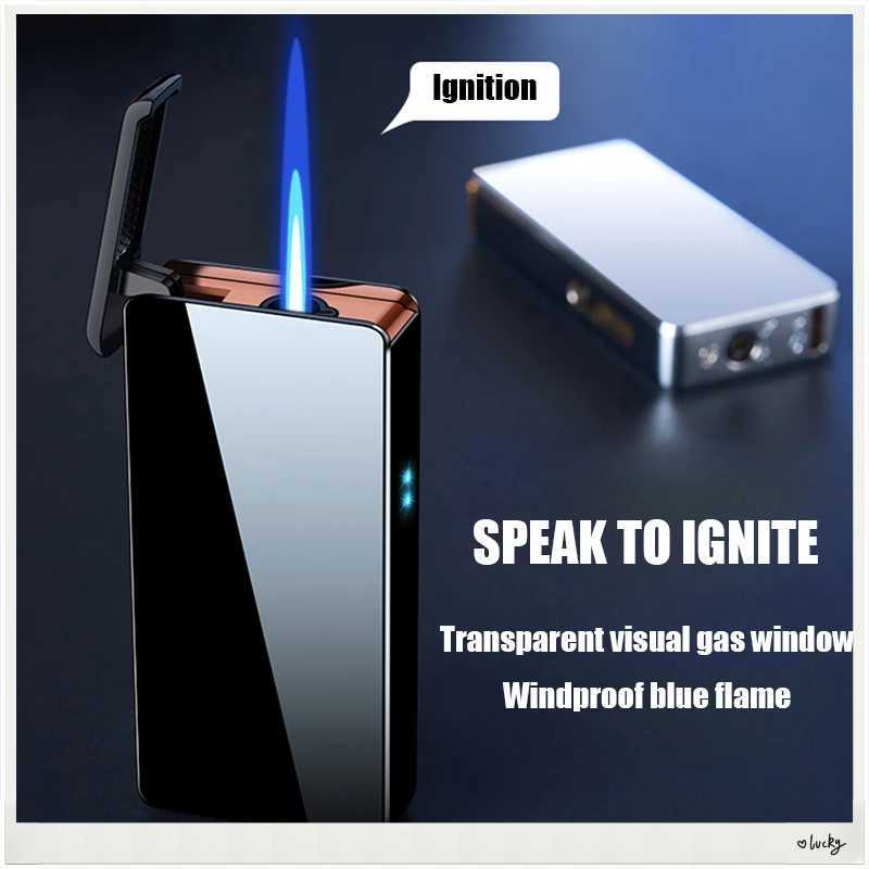 Intelligent Voice-Activated Windproof Flame Lighter Airflow Gravity Sensing Knock Ignition Visual Gas Window Men Gadgett250211
